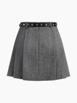 Best Chevron Belted Tweed Skirt Skirts|Bottoms