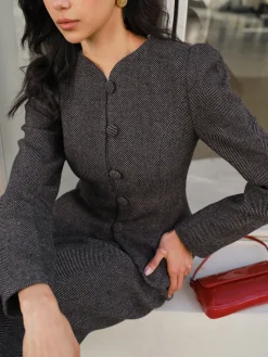 New Chevron Button Slim Blazer Outerwear|Blazers