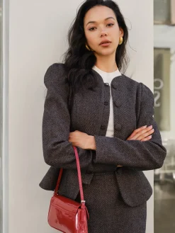 New Chevron Button Slim Blazer Outerwear|Blazers