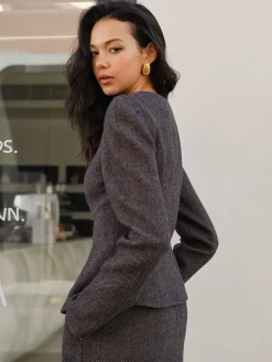 New Chevron Button Slim Blazer Outerwear|Blazers