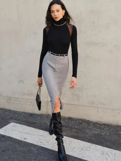 Sale Chevron Split Midi Skirt Without Belt Skirts|Bottoms