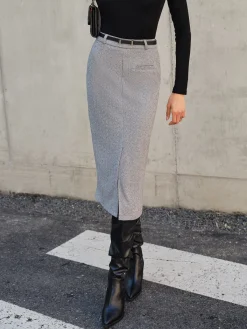 Sale Chevron Split Midi Skirt Without Belt Skirts|Bottoms