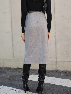 Sale Chevron Split Midi Skirt Without Belt Skirts|Bottoms