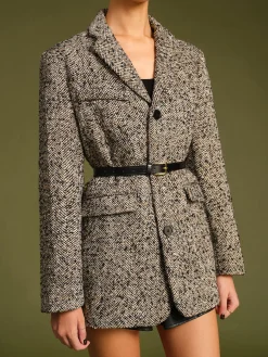 Hot Chevron Tweed Belted Blazer Outerwear|Blazers