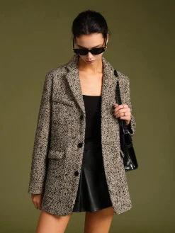 Hot Chevron Tweed Belted Blazer Outerwear|Blazers