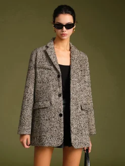 Hot Chevron Tweed Belted Blazer Outerwear|Blazers