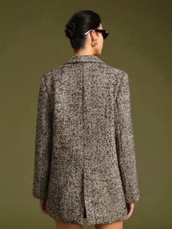 Hot Chevron Tweed Belted Blazer Outerwear|Blazers