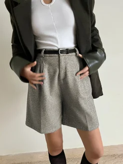 Discount Chevron Tweed Belted Knee Shorts Shorts|Bottoms