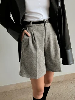 Discount Chevron Tweed Belted Knee Shorts Shorts|Bottoms