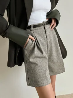 Discount Chevron Tweed Belted Knee Shorts Shorts|Bottoms