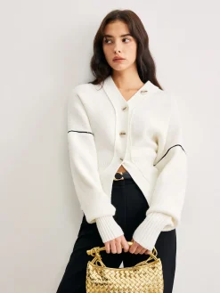 Clearance Chic Contrast Piping Button Cardigan Cardigans|Sweaters & Cardigans