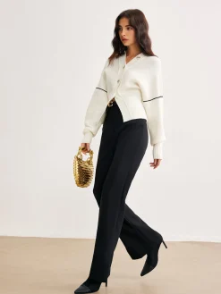 Clearance Chic Contrast Piping Button Cardigan Cardigans|Sweaters & Cardigans