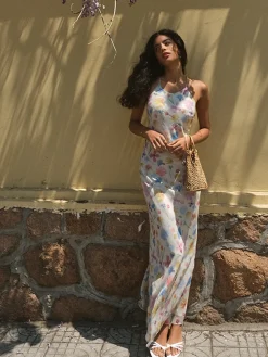 Sale Chiffon Backless Floral Dress Floral Dresses|Vacation Dresses