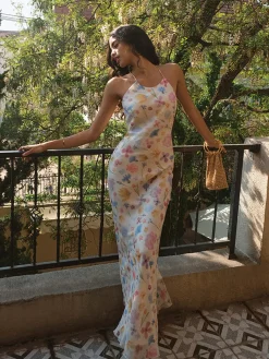 Sale Chiffon Backless Floral Dress Floral Dresses|Vacation Dresses