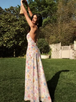Sale Chiffon Backless Floral Dress Floral Dresses|Vacation Dresses