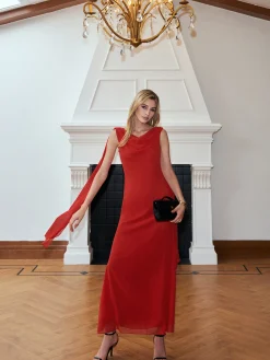 Chiffon Cowl Neck Backless Dress Cocktail & Party Dresses|Summer Dresses