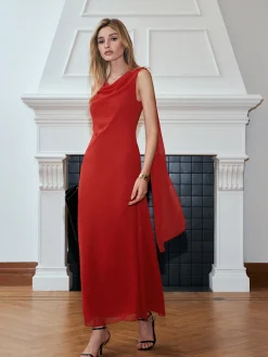 Chiffon Cowl Neck Backless Dress Cocktail & Party Dresses|Summer Dresses