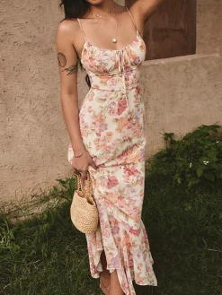 Chiffon Ruffle Cami Floral Dress Casual Dresses|Floral Dresses