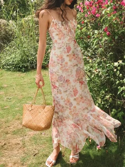Chiffon Ruffle Cami Floral Dress Casual Dresses|Floral Dresses