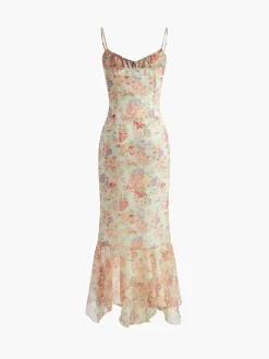 Chiffon Ruffle Cami Floral Dress Casual Dresses|Floral Dresses