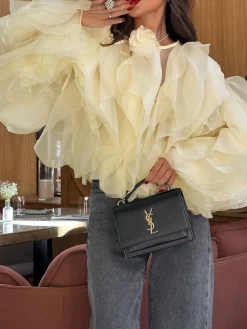 New Chiffon Ruffled Crew Neck Blouse Blouses & Shirts|Tops