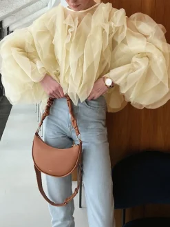 New Chiffon Ruffled Crew Neck Blouse Blouses & Shirts|Tops
