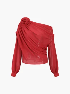 Hot Chiffon Semi-sheer One Shoulder Asymmetrical Top Blouses & Shirts|Tops