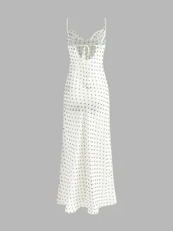Clearance Chiffon Sheer Polka Dot Print Backless Long Dress White Dresses|Black Dresses