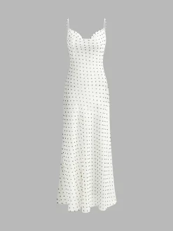 Hot Chiffon Sheer Polka Dot Print Backless Long Dress Casual Dresses|Cocktail & Party Dresses