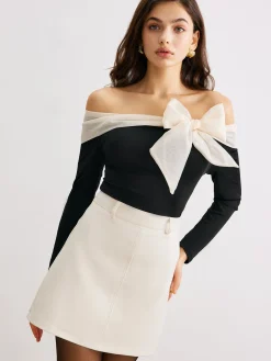 Outlet Chiffon-Bow Off-Shoulder Slim Blouse Blouses & Shirts|Tops