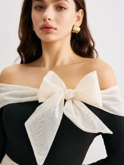 Outlet Chiffon-Bow Off-Shoulder Slim Blouse Blouses & Shirts|Tops