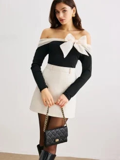 Outlet Chiffon-Bow Off-Shoulder Slim Blouse Blouses & Shirts|Tops