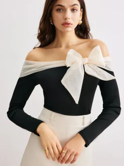 Outlet Chiffon-Bow Off-Shoulder Slim Blouse Blouses & Shirts|Tops