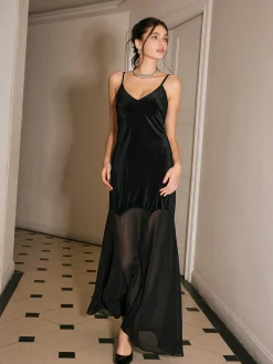 Clearance Chiffon-Hem Velvet Cami Dress Black Dresses|Cocktail & Party Dresses