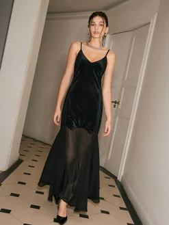 Clearance Chiffon-Hem Velvet Cami Dress Black Dresses|Cocktail & Party Dresses