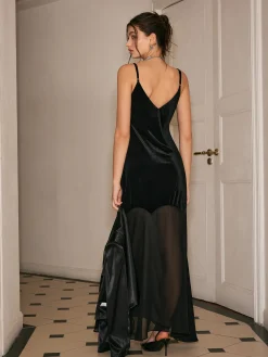 Clearance Chiffon-Hem Velvet Cami Dress Black Dresses|Cocktail & Party Dresses
