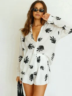 Chill Life Plant Print Shorts Set Shorts Sets|Shorts