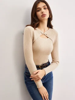 Best Chinese Knot Cutout Sweater Sweater Tops|Sweaters & Cardigans