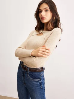 Best Chinese Knot Cutout Sweater Sweater Tops|Sweaters & Cardigans