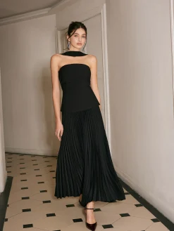 Clearance Choker Design Pleated Panel Dress Black Dresses|Cocktail & Party Dresses