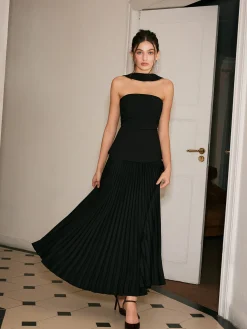 Clearance Choker Design Pleated Panel Dress Black Dresses|Cocktail & Party Dresses