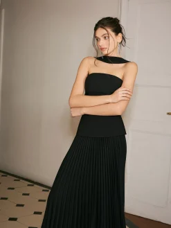 Clearance Choker Design Pleated Panel Dress Black Dresses|Cocktail & Party Dresses