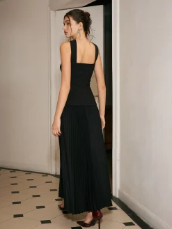 Clearance Choker Design Pleated Panel Dress Black Dresses|Cocktail & Party Dresses