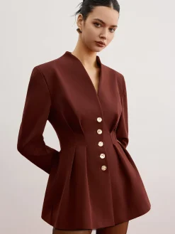 Outlet Cinched Pleated Blazer With Shoulder Pads Outerwear|Blazers