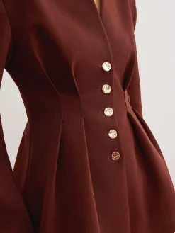 Outlet Cinched Pleated Blazer With Shoulder Pads Outerwear|Blazers