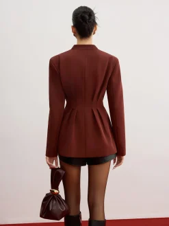 Outlet Cinched Pleated Blazer With Shoulder Pads Outerwear|Blazers