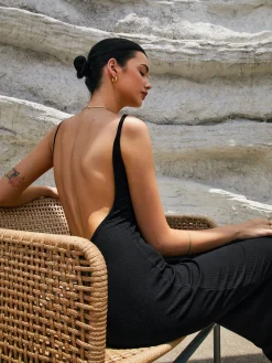 Clearance Classic Open Back Midi Dress Black Dresses|Sweater Dresses