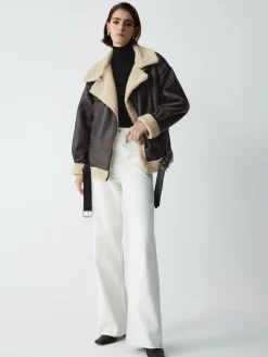 Hot Classic Sherpa Lined Shearling Leather Flight Jacket Outerwear|Jackets