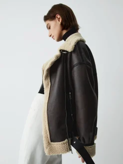 Hot Classic Sherpa Lined Shearling Leather Flight Jacket Outerwear|Jackets