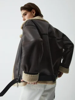 Hot Classic Sherpa Lined Shearling Leather Flight Jacket Outerwear|Jackets